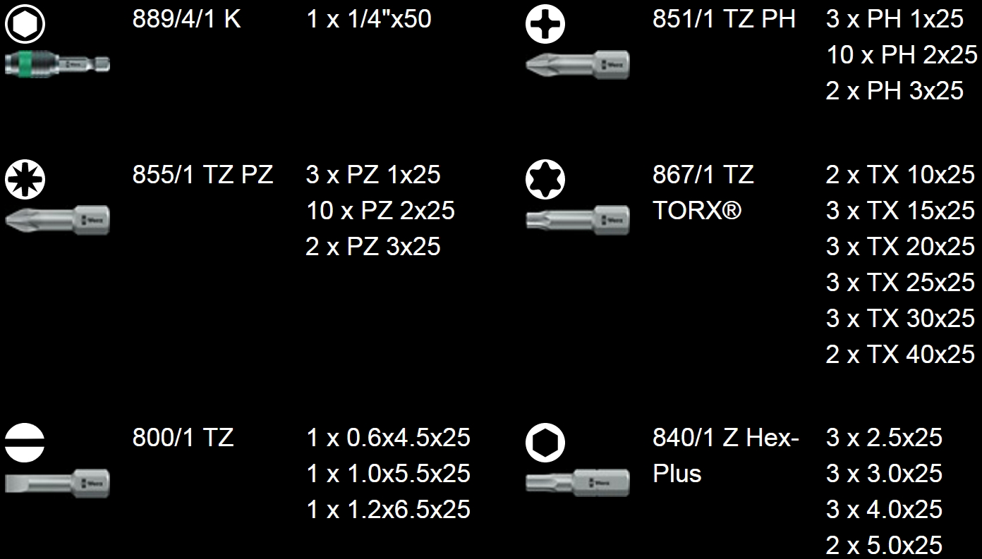 סט ביטים מקצועי וורה WERA 0507122001 BIT SAFE 61 UNIVERSAL 1 מידות